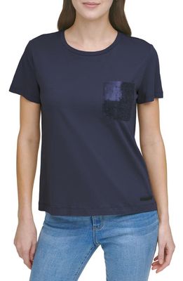 DKNY SPORTSWEAR Sequin Pocket T-Shirt in New Navy