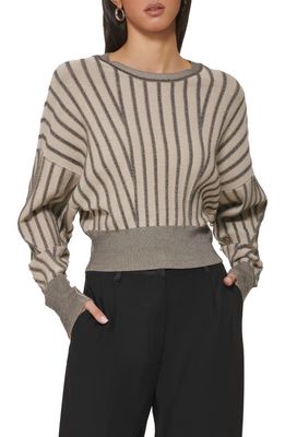 DKNY Stripe Drop Shoulder Sweater in Black/Pebble