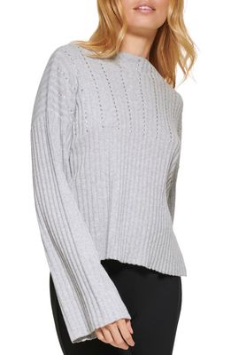 DKNY Studded Detail Bell Sleeve Cotton Sweater in Flint Heather/Silver