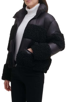 DKNY Teddy Faux Fur Puffer Jacket in Black