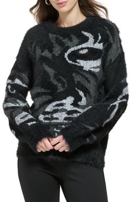 DKNY Tiger Eye Long Sleeve Sweater in Black/Smoke Grey Heather