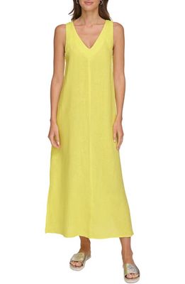 DKNY V-Neck Linen Maxi Dress in Limonata