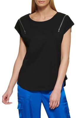 DKNY ZIP SHOULDER T-SHIRT, White Women's T-shirt