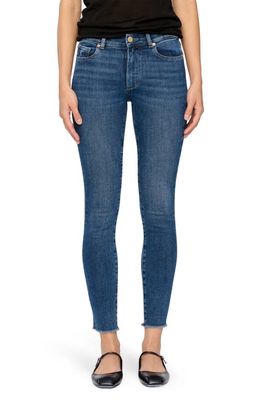 DL1961 Florence Instasculpt Frayed Ankle Mid Rise Skinny Jeans in Lt Seacliff