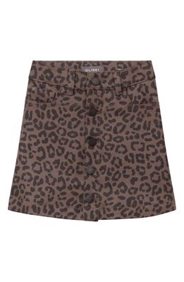 DL1961 Kids' Jenny Coated Leopard Print Miniskirt in Coated Brown Leopard
