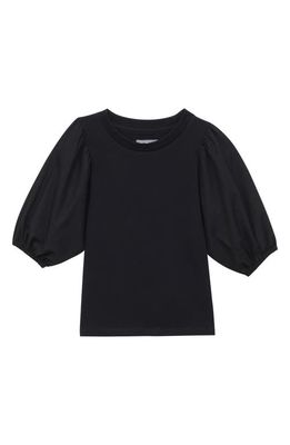 DL1961 Kids' Kayla Puff Sleeve Cotton Top in Black Ultimate Knit