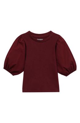 DL1961 Kids' Kayla Puff Sleeve Cotton Top in Ruby Ultimate Knit