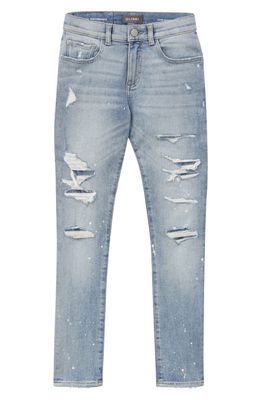 DL1961 Kids' Zane Paint Splatter Skinny Jeans in Light Indigo Distressed