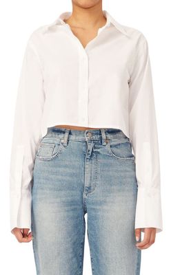 DL1961 Lisette Cotton Poplin Crop Button-Up Shirt in White Poplin