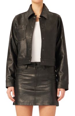 DL1961 Tilda Leather Shirt Jacket in Black Patent