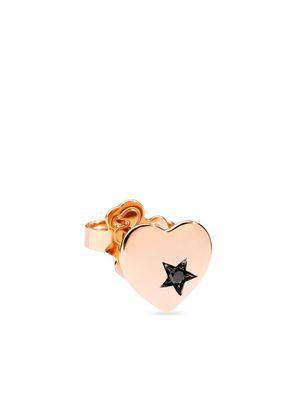 Dodo 9kt rose gold black diamond heart single stud earring - Pink