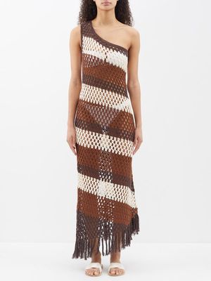 Dodo Bar Or - Armin One-shoulder Cotton-crochet Dress - Womens - Brown White