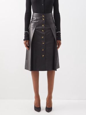 Dodo Bar Or - Betsy Side-pleat Leather Midi Skirt - Womens - Black