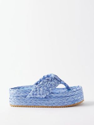 Dodo Bar Or - Blanca 50 Raffia-woven Flatform Sandals - Womens - Blue
