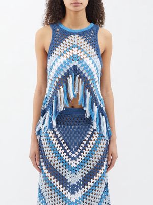 Dodo Bar Or - Boris Tasselled Cotton-crochet Cropped Top - Womens - Blue Stripe