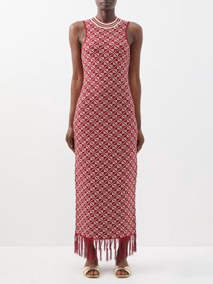 Dodo Bar Or - Chen Tasselled Geometric-jacquard Maxi Dress - Womens - Red Cream