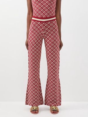 Dodo Bar Or - Cho Geometric-jacquard Flared Trousers - Womens - Red Cream
