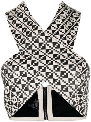 Dodo Bar Or cross woven leather crop top - Black