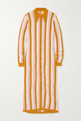 Dodo Bar Or - Dar Striped Pointelle-knit Midi Shirt Dress - Orange