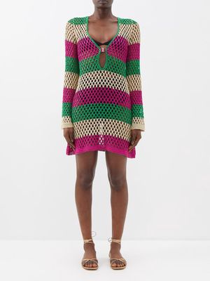 Dodo Bar Or - Ethan Striped Crochet-knit Mini Dress - Womens - Pink Green