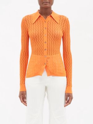 Dodo Bar Or - Feather-stitch Pointelle Shirt - Womens - Orange