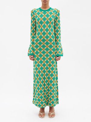 Dodo Bar Or - Isla Cutout-back Mosaic-jacquard Maxi Dress - Womens - Green Multi