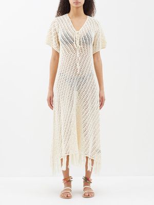 Dodo Bar Or - Matt Tasselled Crochet-knit Cotton Midi Dress - Womens - Cream