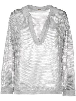 Dodo Bar Or metallic-thread knitted polo shirt - Silver
