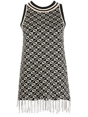 Dodo Bar Or monogram-pattern fringed vest - Black