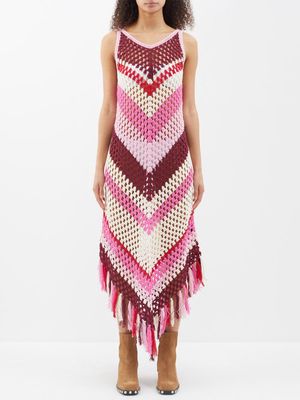 Dodo Bar Or - Morten Chevron-stripe Crochet-cotton Midi Dress - Womens - Pink Multi