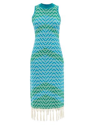 Dodo Bar Or - Nia Fringe-trim Geometric-jacquard Midi Dress - Womens - Blue Multi
