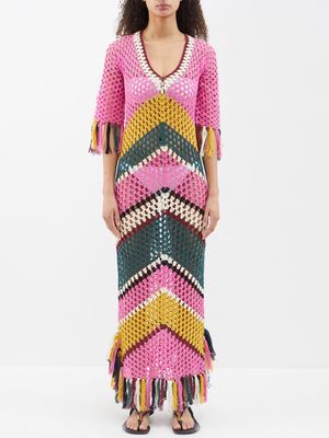 Dodo Bar Or - Oxia Open-back Cotton-crochet Dress - Womens - Pink Multi