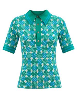 Dodo Bar Or - Ruby Mosaic-jacquard Polo Shirt - Womens - Blue Multi