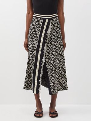 Dodo Bar Or - Shin Crystal-embellished Geometric-jacquard Skirt - Womens - Black Cream