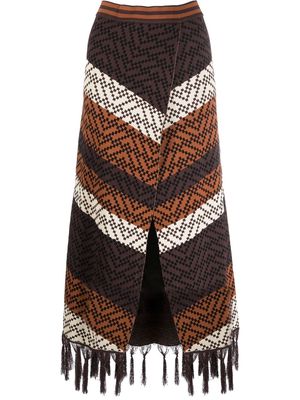 Dodo Bar Or striped fringed knitted skirt - Brown