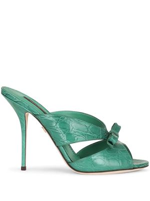 Dolce & Gabbana 105mm bow-detail leather mules - Green