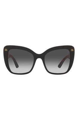 Dolce & Gabbana 54mm Gradient Butterfly Sunglasses in Black Roses Hearts/grey Grad