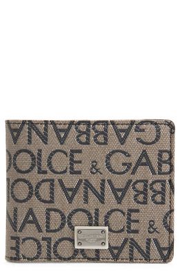 Dolce & Gabbana Allover Logo Billfold Wallet in Brown/Blac