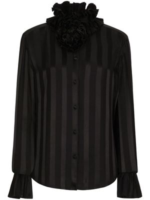 Dolce & Gabbana appliqué-detail striped silk blouse - Black