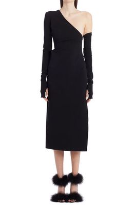 Dolce & Gabbana Asymmetric One-Shoulder Knit Midi Dress in Nero