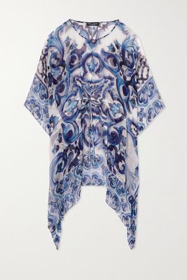 Dolce & Gabbana - Asymmetric Printed Silk-chiffon Kaftan - Blue