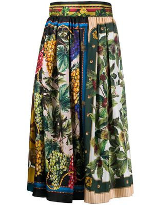 Dolce & Gabbana autumn-print twill skirt - Green