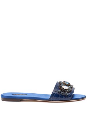 Dolce & Gabbana bejewelled leather sandals - Blue