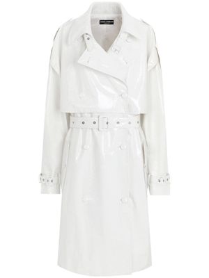 Dolce & Gabbana belted patent-finish trench coat - White