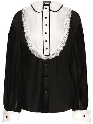 Dolce & Gabbana bib-collar silk-blend shirt - Black