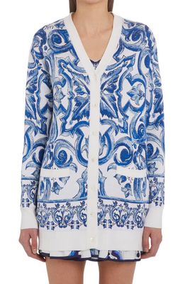 Dolce & Gabbana Blu Mediterraneo Silk Jacquard Cardigan in S9000 Variante Abbinata