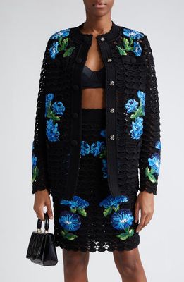 Dolce & Gabbana Bluebell Floral Embroidered Crochet Cardigan in N0000Nero
