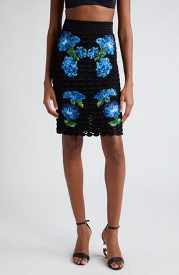 Dolce & Gabbana Bluebell Floral Embroidered Crochet Skirt in N0000Nero