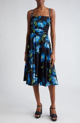 Dolce & Gabbana Bluebell Floral Print Charmeuse A-Line Dress in Hn4Yhcampanule Fdo Nero