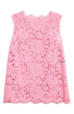 Dolce & Gabbana Branded Stretch Lace Top in Bright Pink